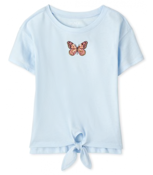 Childrens Place Light Blue Butterfly Tie Front Hi-Low Top